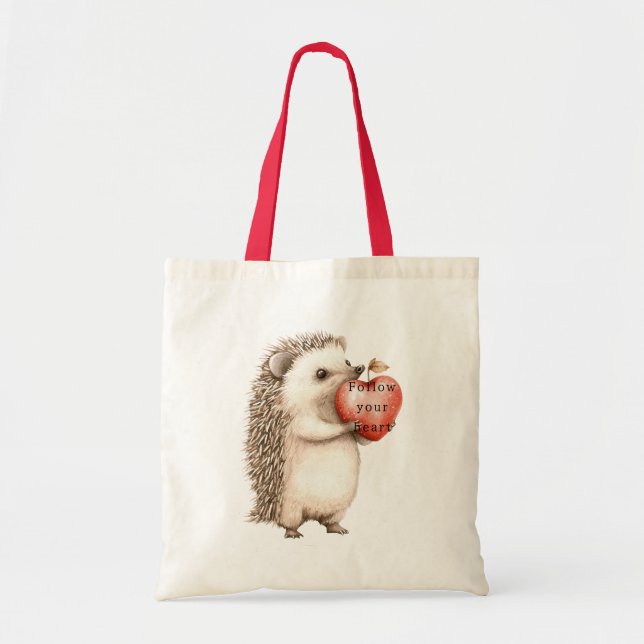 Cute Hedgehog Apple Heart Tote Bag (Front)