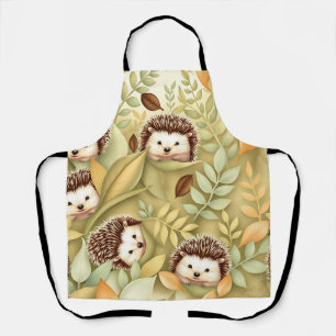 Cute Hedgehog Autumn Leaves Pattern Apron
