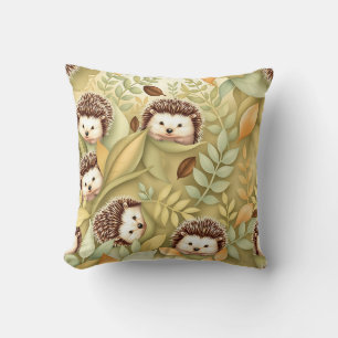 Cute Hedgehog Autumn Leaves Pattern Cushion
