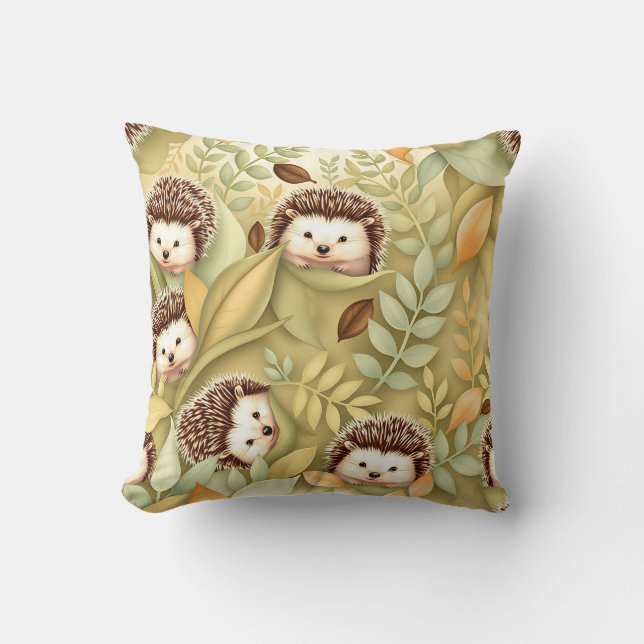Cute Hedgehog Autumn Leaves Pattern Cushion (Front)