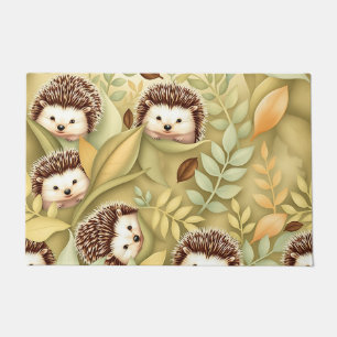 Cute Hedgehog Autumn Leaves Pattern Doormat