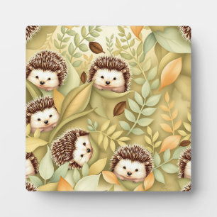 Cute Hedgehog Autumn Leaves Pattern Plaque