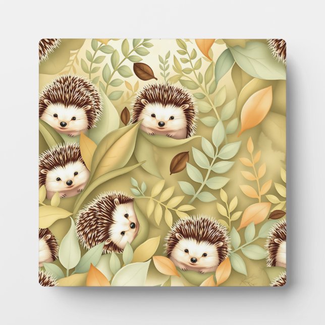 Cute Hedgehog Autumn Leaves Pattern Plaque (Front)