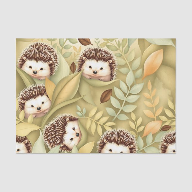 Cute Hedgehog Autumn Leaves Pattern Tissue Paper (Front)