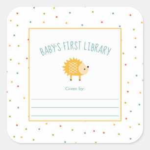 Cute Hedgehog Baby's First Library bookplate Square Sticker