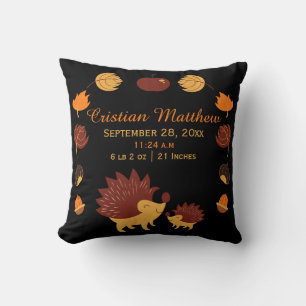 Cute Hedgehog Birth Record New Baby Personalised Cushion