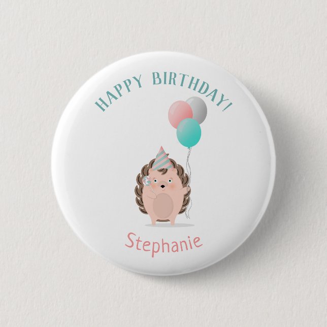 Cute Hedgehog Birthday 6 Cm Round Badge (Front)