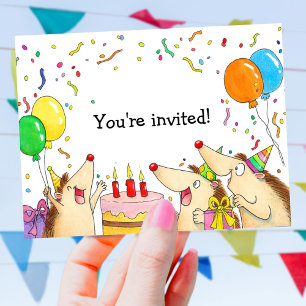 Cute Hedgehog Birthday Party Invitation Postcard