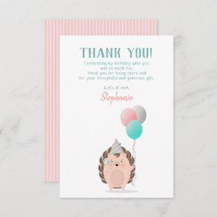 Cute Hedgehog Birthday Thank You Invitation