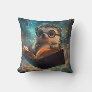 Cute Hedgehog Bookworm in a Galaxy of Stories Cushion