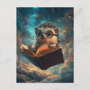 Cute Hedgehog Bookworm in a Galaxy of Stories Holiday Postcard