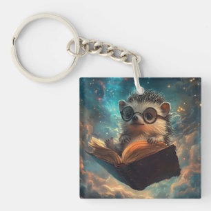 Cute Hedgehog Bookworm in a Galaxy of Stories Key Ring