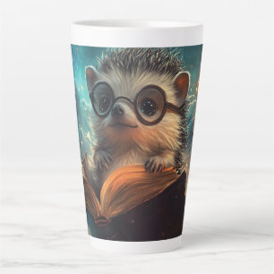 Cute Hedgehog Bookworm in a Galaxy of Stories Latte Mug