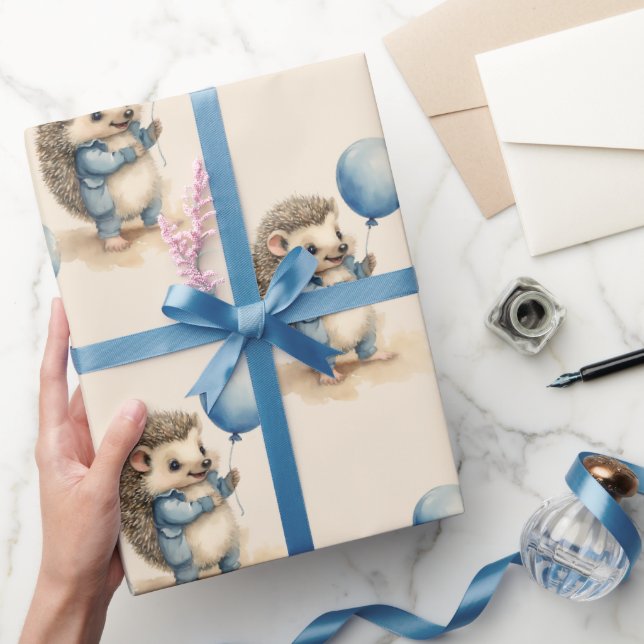 Cute Hedgehog Boy Birthday Wrapping Paper (Gifting)