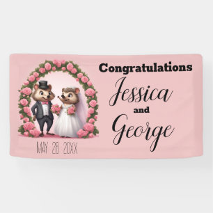 Cute Hedgehog Bride and Groom Wedding Banner