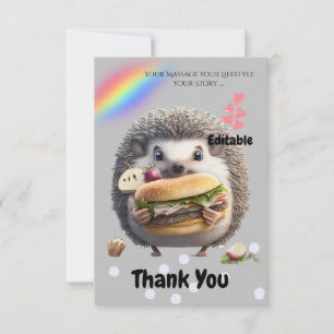 Cute Hedgehog Burger Thank You Card