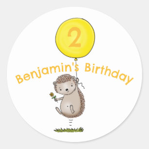 Cute hedgehog cartoon personalised birthday classic round sticker