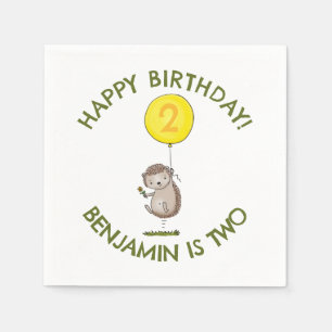 Cute hedgehog cartoon personalised birthday napkin