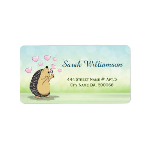 Cute Hedgehog Cartoon Soap Bubble Hearts Label