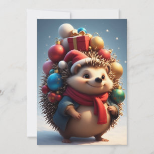 Cute Hedgehog Celebrating Christmas Card
