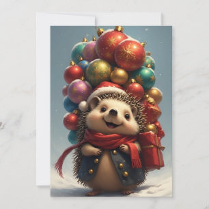 Cute Hedgehog Celebrating Christmas Card