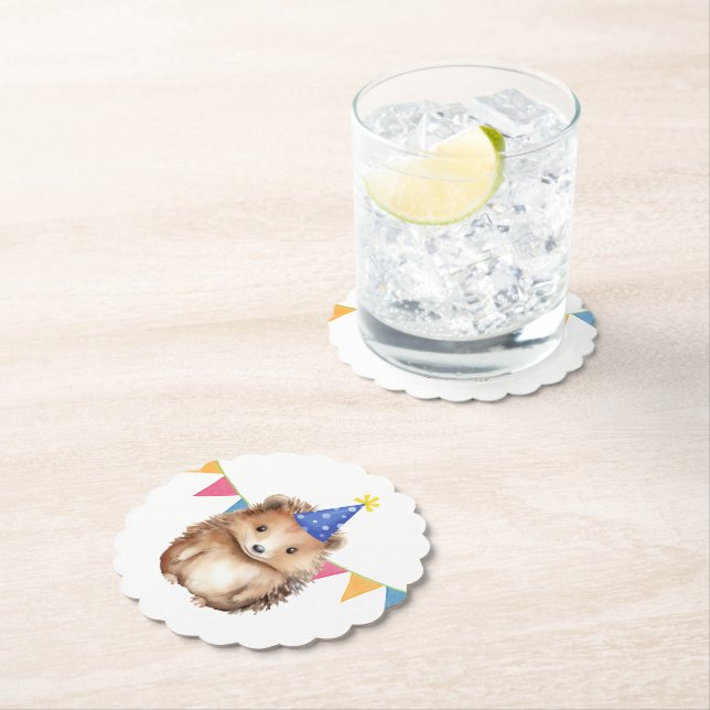 Cute Hedgehog child's birthday party  Paper Coaster (Insitu)
