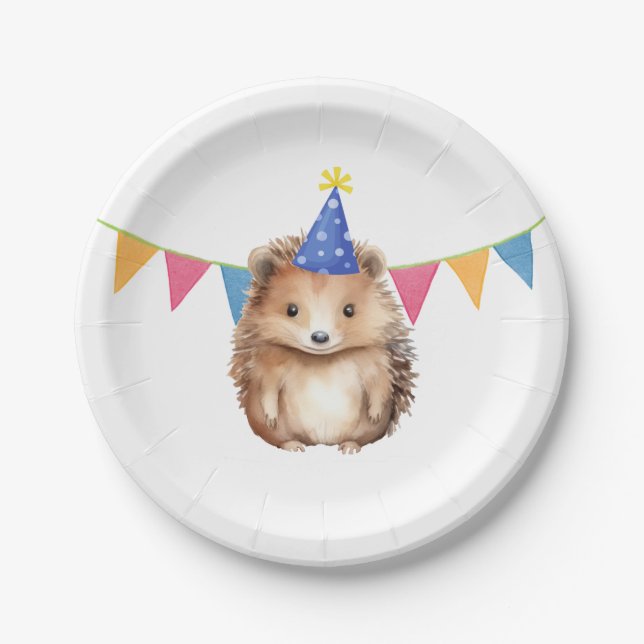 Cute Hedgehog child's birthday party  Paper Plate (Front)
