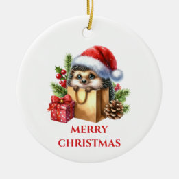 Cute Hedgehog Christmas Ceramic Ornament