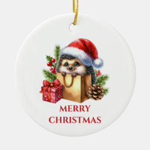 Cute Hedgehog Christmas Ceramic Ornament
