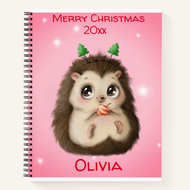 Cute Hedgehog Christmas Notebook (Front)