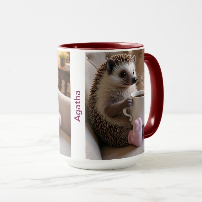 Cute Hedgehog Coffee Fluffy Socks Editable Mug (Front Right)