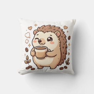 Cute Hedgehog Coffee Kawaii Pillow