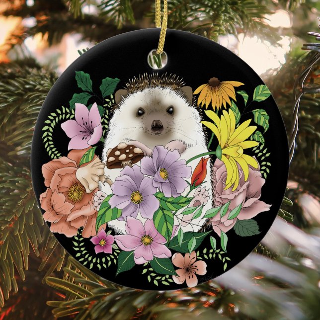 Cute Hedgehog Colourful Wildflowers Woodland Ceramic Ornament (Creator Uploaded)