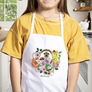 Cute Hedgehog Colourful Wildflowers Woodland Kids Apron