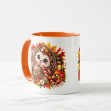 Cute Hedgehog Cosy Autumn Teacup Woodland