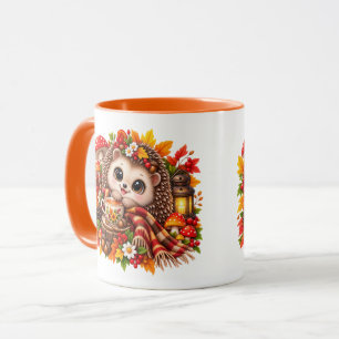 Cute Hedgehog Cosy Autumn Teacup Woodland Mug