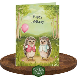 Cute Hedgehog Couple Forest Painting Birthday  Card