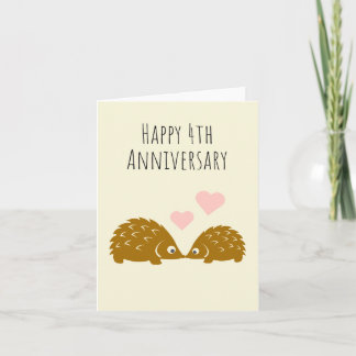Cute Hedgehog Couple- Happy 4th Anniversary Card