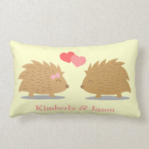 Cute Hedgehog Couple in Love Lumbar Cushion