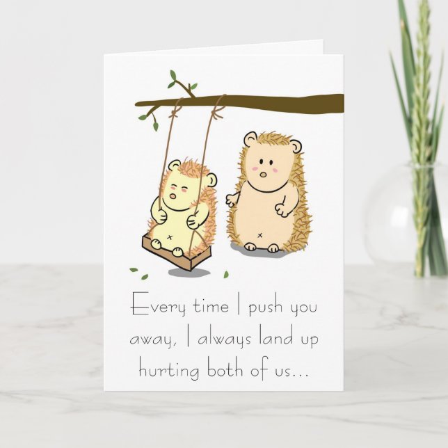 Cute Hedgehog couple on Tree Swing Apology Card (Front)