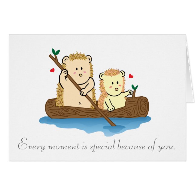 Cute Hedgehog couple sailing on wooden boat (Front Horizontal)