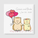 Cute hedgehog couple wedding favour magnet<br><div class="desc">White background magnet with cartoon of cute hedgehog couple holding hands and holding heart shaped balloons with the text "just married". Customisable template to change to the names of the Groom and Bride and the wedding date. Suitable as a wedding party favour for your guests to remember your wedding event....</div>