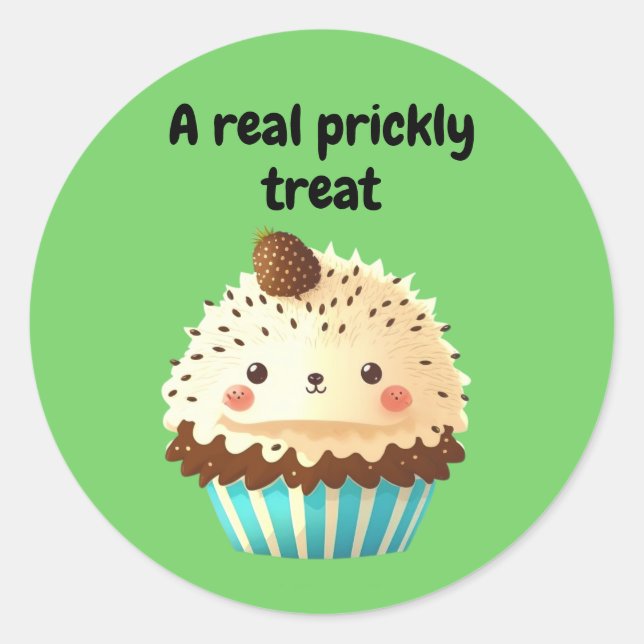Cute Hedgehog Cupcake - A Real Prickly Treat Classic Round Sticker (Front)