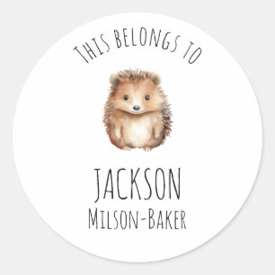 Cute Hedgehog! Custom "this belongs to" Classic Round Sticker