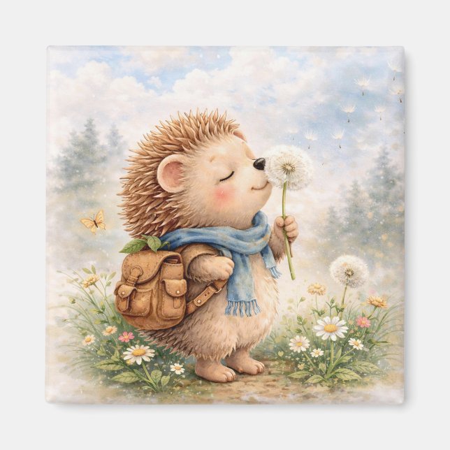 Cute Hedgehog Dandelion Magnet (Front)