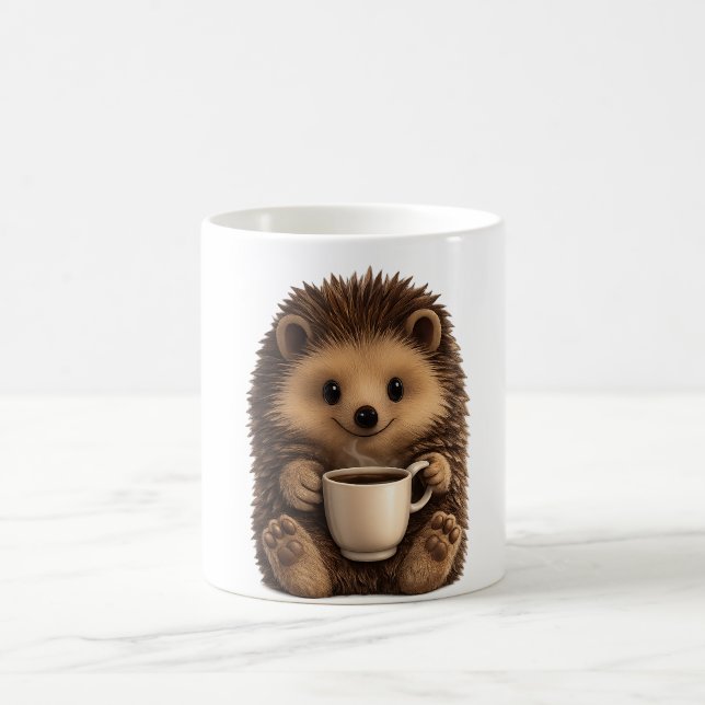 Cute Hedgehog Drinking Coffee Mug - Funny Animal  (Center)