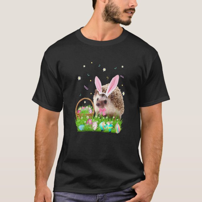 Cute Hedgehog Easter Day Bunny Eggs Easter Costume T-Shirt (Front)