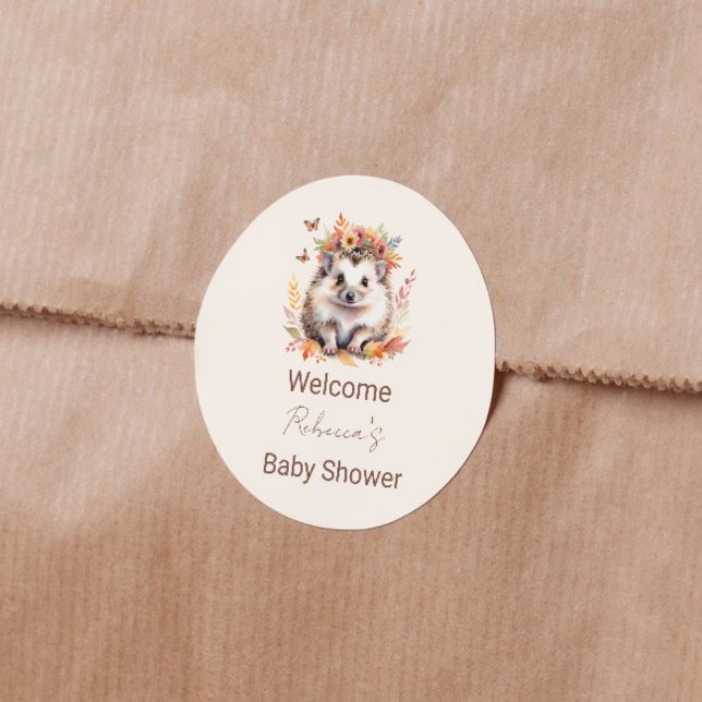 Cute Hedgehog Fall Woodland Welcome  Classic Round Sticker (Creator Uploaded)