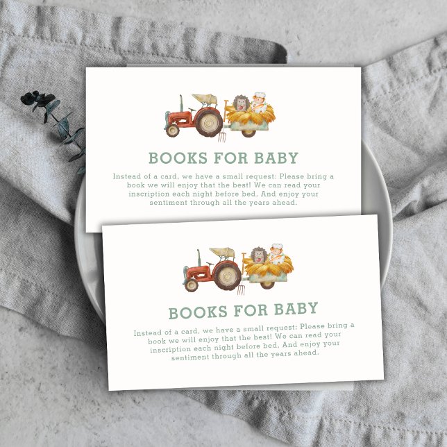 Cute Hedgehog Farm Tractor Books For Baby Shower  Enclosure Card (Cute Hedgehog Farm Tractor Books For Baby Shower Enclosure Card)