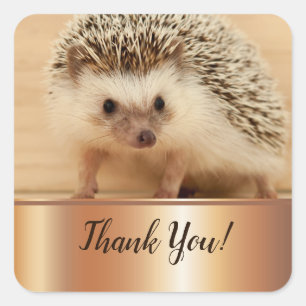 Cute Hedgehog Faux Gold Foil Thank You Square Sticker